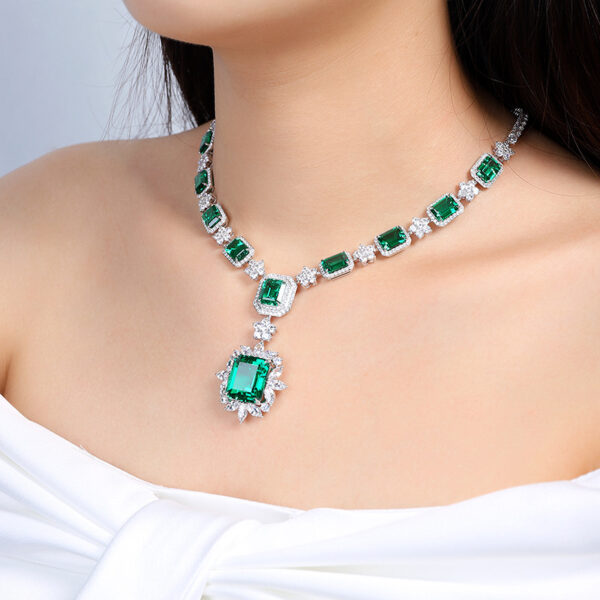 #216 S925 silver laboratory-grown emerald necklace. Main stone: 33.6 carats - Image 7