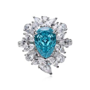 #231 6.5ct Large water Drop Paraiba High Carbon Diamond ring