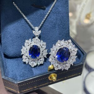 #207 S925 Silver Gold-Plated Lab-Grown Sapphire Ring and Necklace Light Luxury Jewelry Set