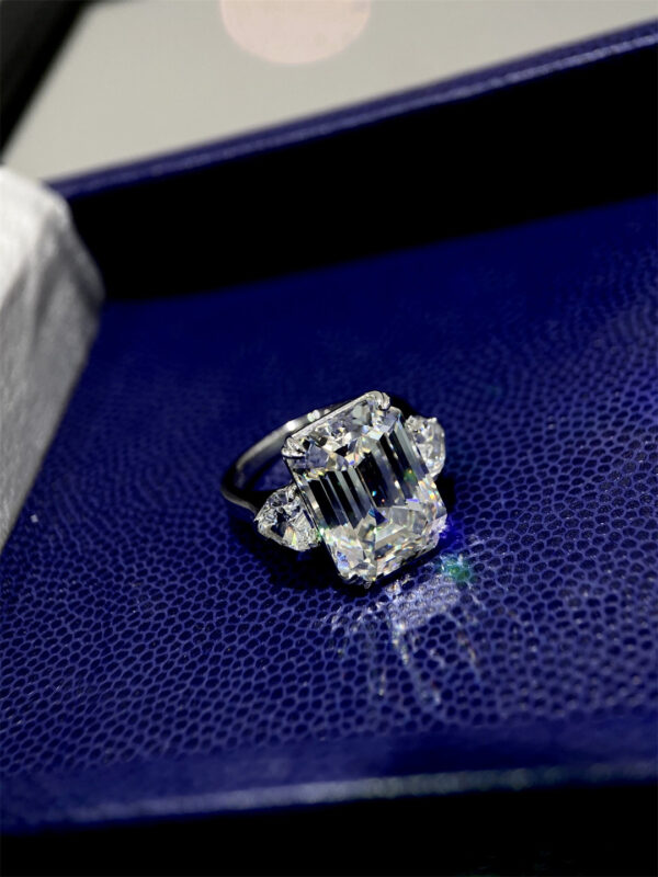 50# 12-carat large diamond ring S925 silver rectangular pagoda cut ladies' evening ring - Image 7