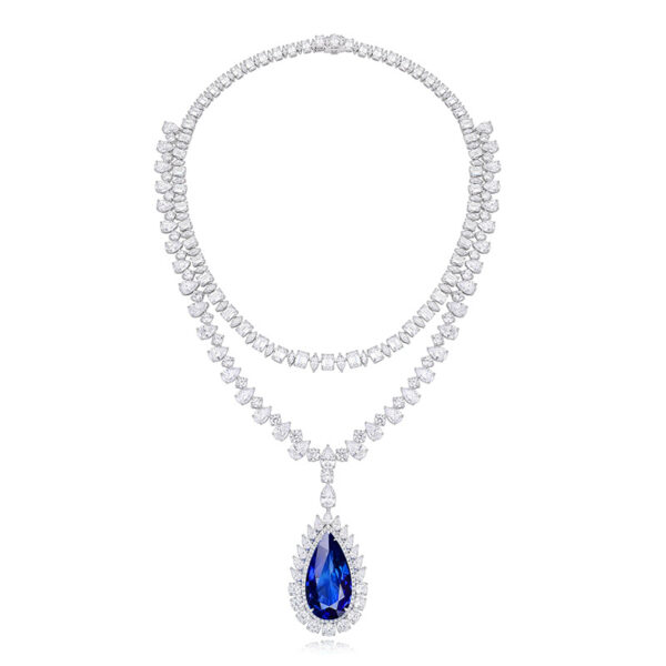 #215 S925 silver laboratory-grown Paraiba necklace. Main stone: 44.93 carats - Image 4