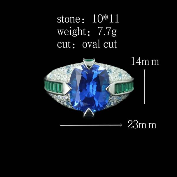# 135 S925 Silver Light Luxury Exquisite High-end feel 9.45ct Grand set cultivated Kashmir Royal Sapphire ring - Image 5