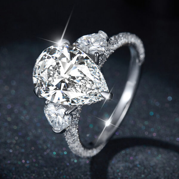 #154 S925 Silver Light Luxury, exquisite and high-end, 5-carat water drop grand set full Moissanite diamond ring - Image 7
