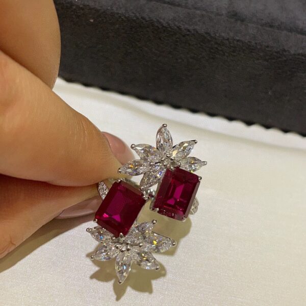 #227 S925 silver-grown ruby ring, a lady's ring with full diamonds and grand Settings - Image 4