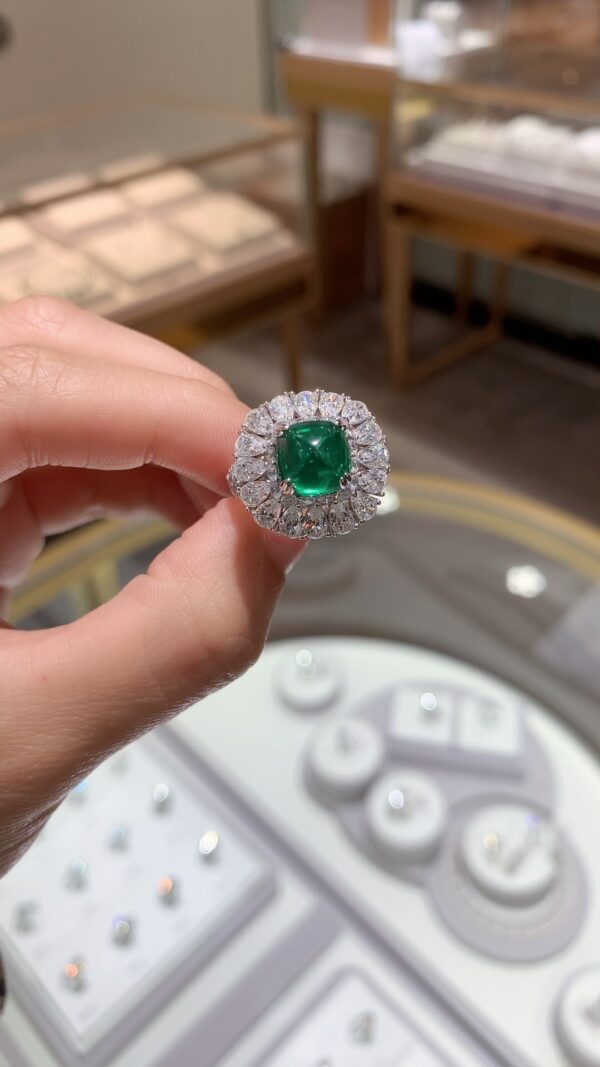 #166 Exclusive senior designer classic sugar tower shape 4-carat cultivated grandmother emerald women's ring S925 silver plated 18k gold ring - Image 4