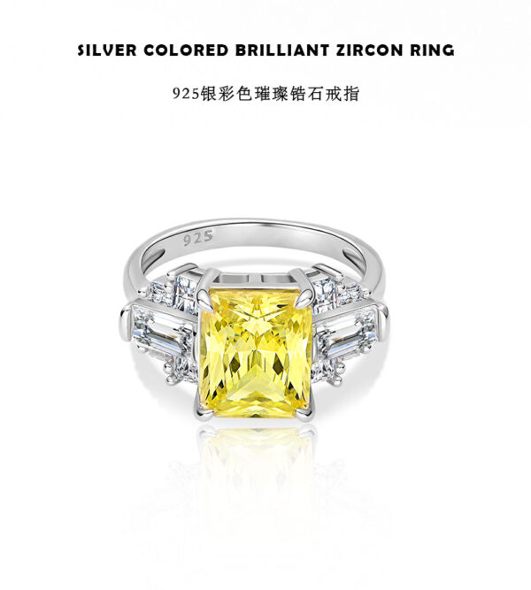 # 203 S925 Silver micro-set zircon 8*10 ice flower cut ring, high-carbon diamond square large diamond ring for girls - Image 10