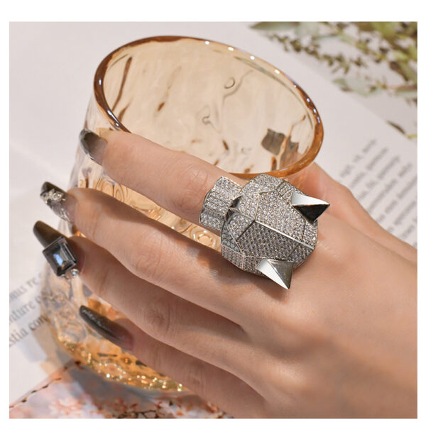 #205 S925 Silver micro-set zircon leopard head ring, a highly exaggerated and distinctive high-carbon diamond ring - Image 9
