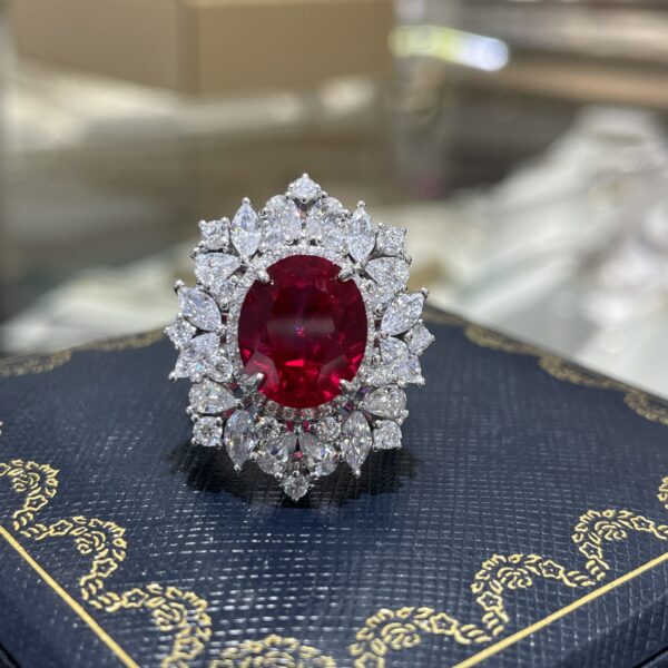 #309 6-carat laboratory-grown ruby gold-plated silver ring, necklace pendant, earrings - Image 4