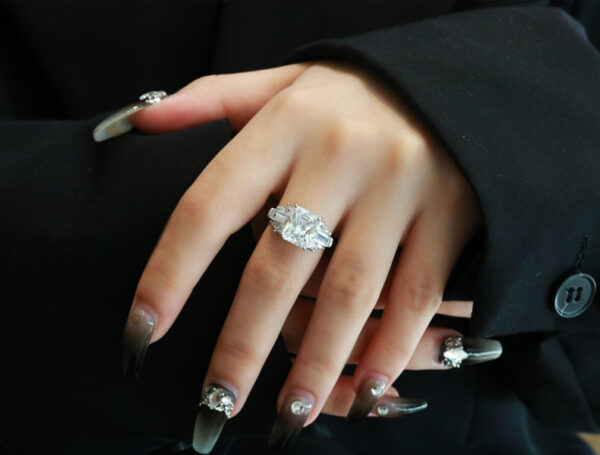 # 203 S925 Silver micro-set zircon 8*10 ice flower cut ring, high-carbon diamond square large diamond ring for girls - Image 11