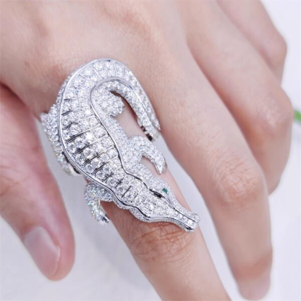 394#S925 silver plated platinum moissanite high-end fashion crocodile ring for men and women, European and American jewelry processing customization - Image 8
