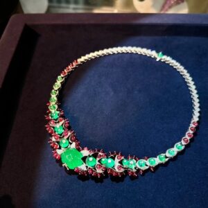 #212 Natural Colombian emerald red spinel necklace Main stone 21.876 carats 18k gold