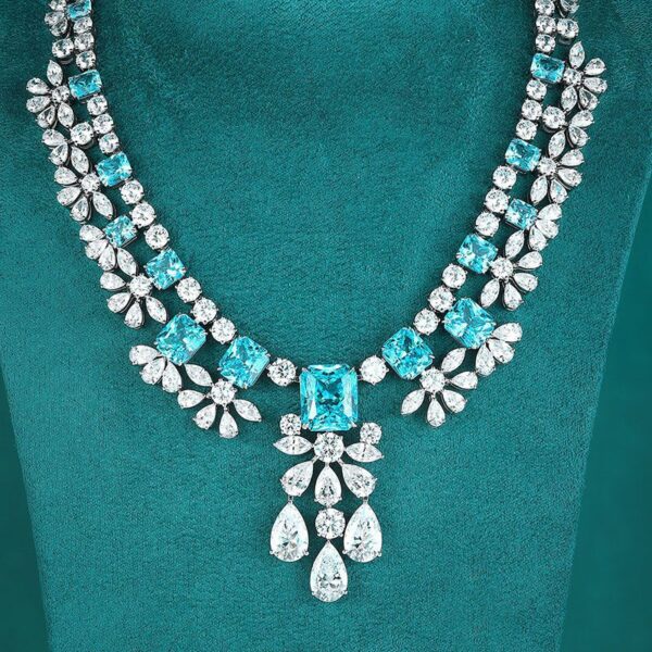 #274 S925 Silver Laboratory-Grown Paraiba Necklace - Women's Necklace - Image 5