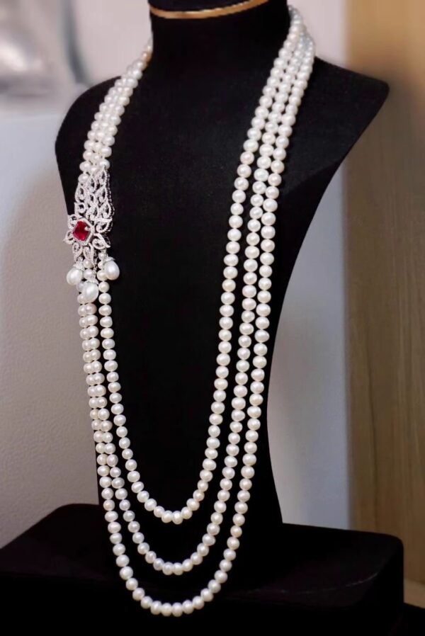 #100 Natural freshwater Pearl Sweater Chain Long Necklace 925 Silver inlaid Zircon necklace - Image 4