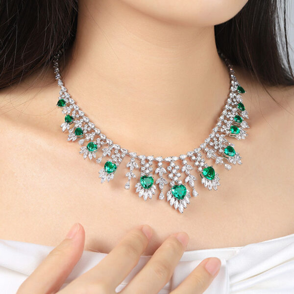 #303 S925 silver large-carat laboratory-grown emerald ladies' evening necklace - Image 6