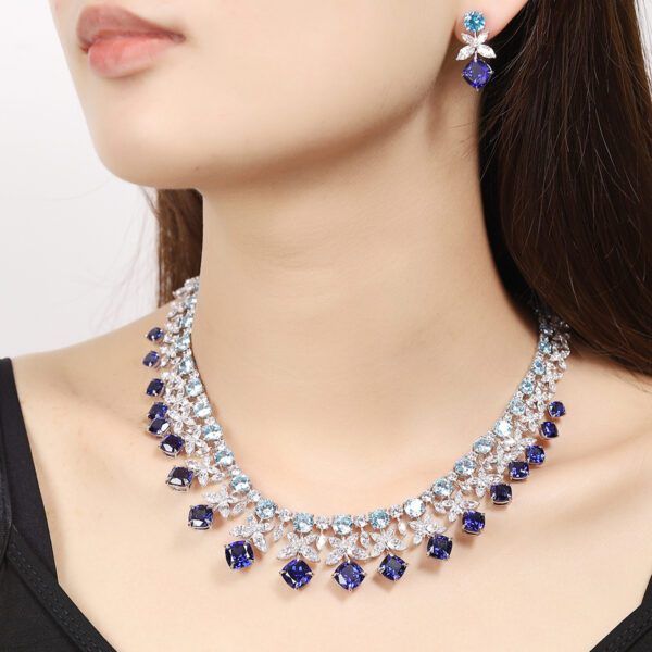 #272 S925 Silver Laboratory-Grown Sapphire Necklace for Ladies - Image 4