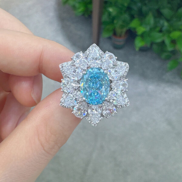 #179 S925 Silver Ice Flower Cut High Carbon Drill Oval Ring for Women - Image 5