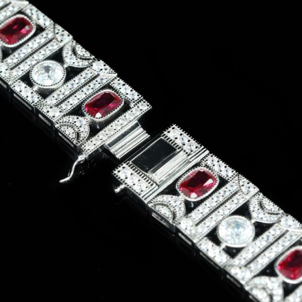 #195 925 Silver-gold-plated bracelet, high-carbon diamond GRC cultivated ruby - pigeon blood synthetic red corundum pillow-shaped cut girls' bracelet - Image 4