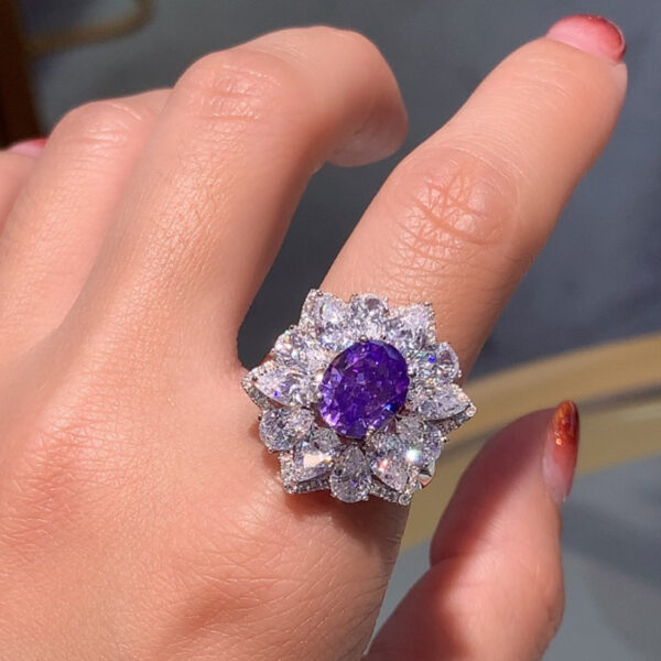 #179 S925 Silver Ice Flower Cut High Carbon Drill Oval Ring for Women - Image 6