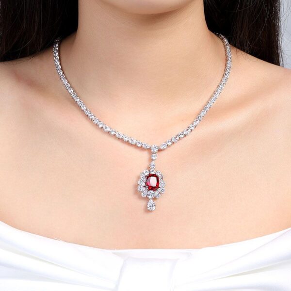 #271 S925 silver Laboratory-grown ruby pigeon-blood red ladies' necklace - Image 5