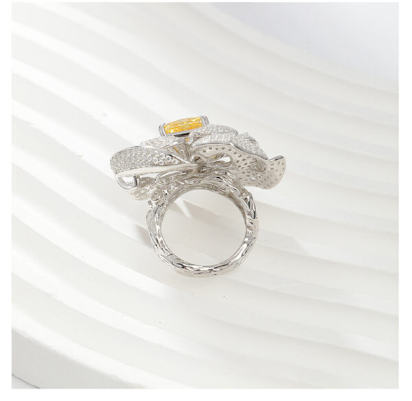 #167 Stylish and high-end floral design, square chamfered 10*10mm yellow ice flower cut high-carbon diamond ring - Image 11