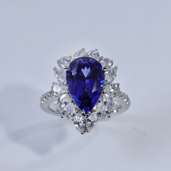 # 134 S925 Silver Light Luxury Exquisite High-end Feel 5.3ct cultivated sapphire Large water drop ring - Image 5