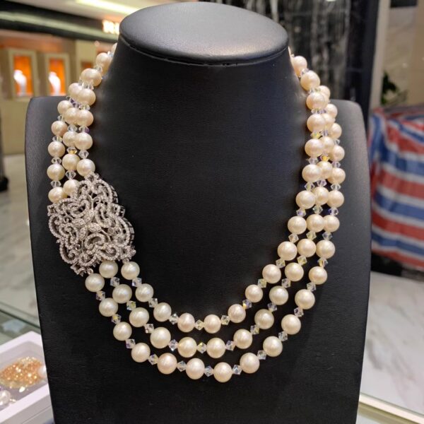 #108 Natural Freshwater Pearl Multi-Layer Necklace, pure silver set zircon pearl and crystal Necklace, retro necklace - Image 2