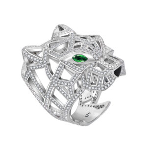 #204 S925 Silver micro-set zircon leopard head ring, an exaggerated and distinctive high-carbon diamond ring