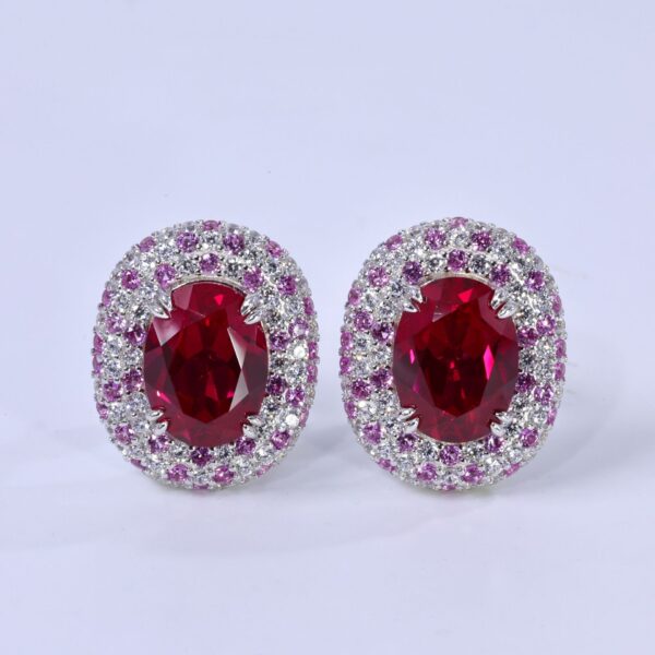 # 139 S925 Silver Light Luxury Exquisite High-end Feel 7.65ct Cultivated Ruby Starry Sky Pigeon Egg Ring Oval Luxury Set ring - Image 6