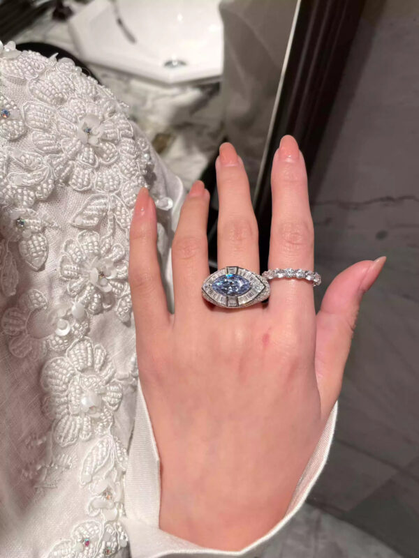 #288 S925 silver 4ct fashionable niche designer style marquise-shaped blue diamond women's ring - Image 4