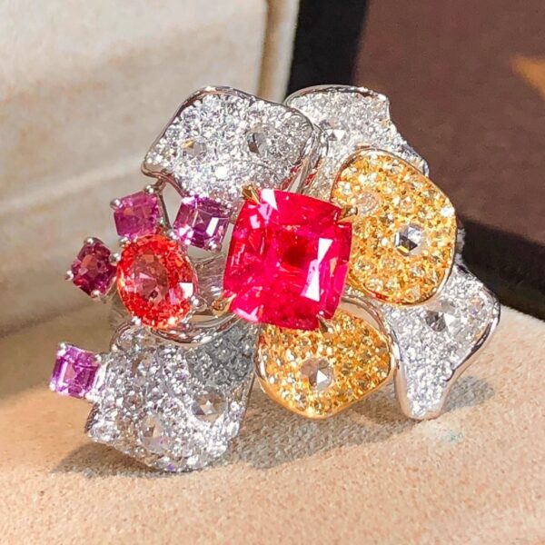 399#High end fashion natural fire lotus color spinel ring with 1.54 carats of main stone and 18k gold inlaid with natural diamonds - Image 4