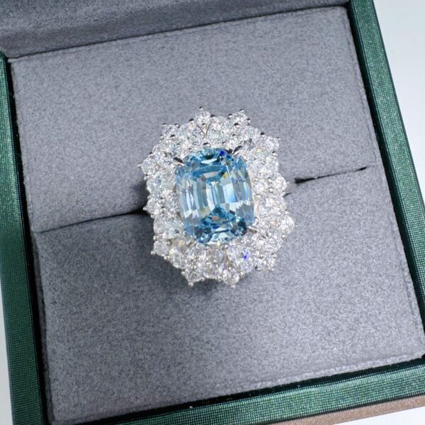 # 35 S925 Silver Aquamarine 4-carat Moissanite ring - Image 7