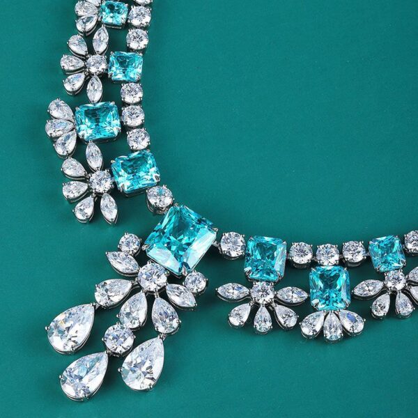 #274 S925 Silver Laboratory-Grown Paraiba Necklace - Women's Necklace - Image 8