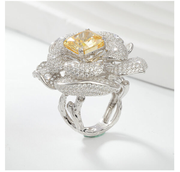 #167 Stylish and high-end floral design, square chamfered 10*10mm yellow ice flower cut high-carbon diamond ring - Image 13