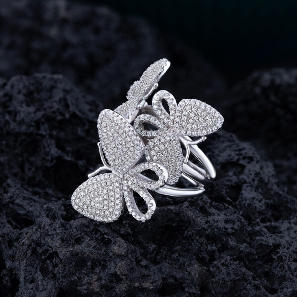 #201 S925 Silver New Style Exaggerated and personalized Micro-set Full diamond butterfly Girls' Ring - Image 7