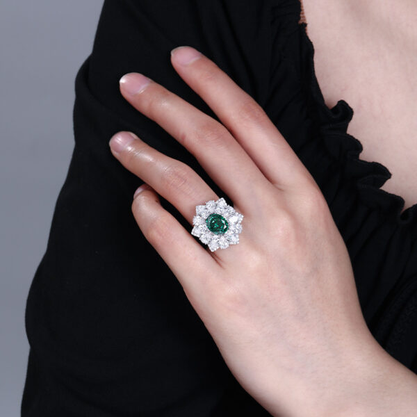 #179 S925 Silver Ice Flower Cut High Carbon Drill Oval Ring for Women - Image 8