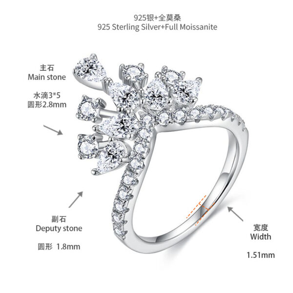 #157 S925 Silver Light Luxury, exquisite and high-end crown row ring, teardrop Moissanite, ladies' stacked ring - Image 6