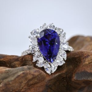 # 134 S925 Silver Light Luxury Exquisite High-end Feel 5.3ct cultivated sapphire Large water drop ring