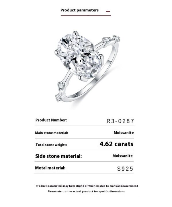 #153 S925 Silver Light Luxury Exquisite High-end Oval 4.5-carat Moissanite ring for women - Image 7