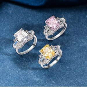 # 203 S925 Silver micro-set zircon 8*10 ice flower cut ring, high-carbon diamond square large diamond ring for girls