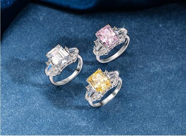 # 203 S925 Silver micro-set zircon 8*10 ice flower cut ring, high-carbon diamond square large diamond ring for girls