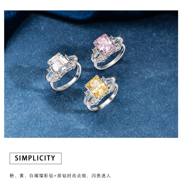# 203 S925 Silver micro-set zircon 8*10 ice flower cut ring, high-carbon diamond square large diamond ring for girls - Image 13