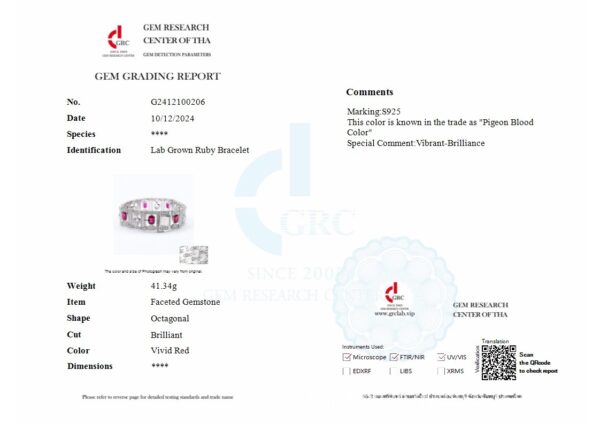 #195 925 Silver-gold-plated bracelet, high-carbon diamond GRC cultivated ruby - pigeon blood synthetic red corundum pillow-shaped cut girls' bracelet - Image 5