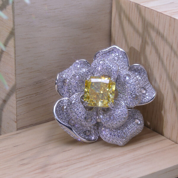 #167 Stylish and high-end floral design, square chamfered 10*10mm yellow ice flower cut high-carbon diamond ring - Image 6