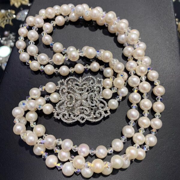 #108 Natural Freshwater Pearl Multi-Layer Necklace, pure silver set zircon pearl and crystal Necklace, retro necklace - Image 3