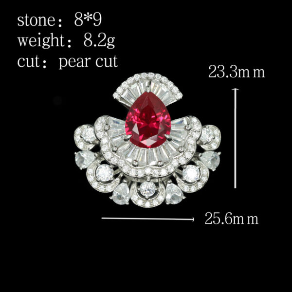 #198 925 Silver-gold-plated ring, high-carbon diamond GRC cultivated ruby girls' ring - Image 4