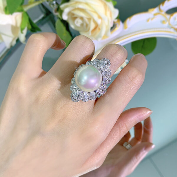 #278 New S925 Silver 16mm Pearl Set Ring - Image 8