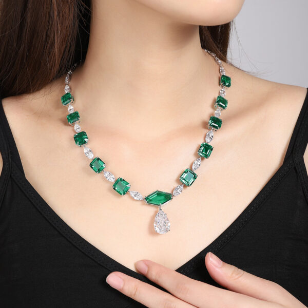 #302 S925 silver fashion evening lady's necklace, cultivated emerald necklace, collar chain - Image 6