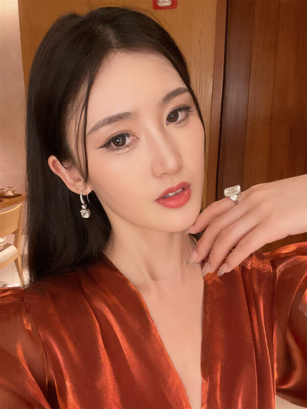 50# 12-carat large diamond ring S925 silver rectangular pagoda cut ladies' evening ring - Image 9