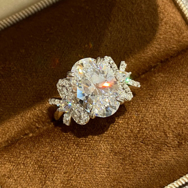 #285 925 sterling silver plated with gold, butterfly-shaped pendant, pigeon egg-shaped diamond ring, G color high-carat diamond, oval shape, 6 carats, engagement ring - Image 8