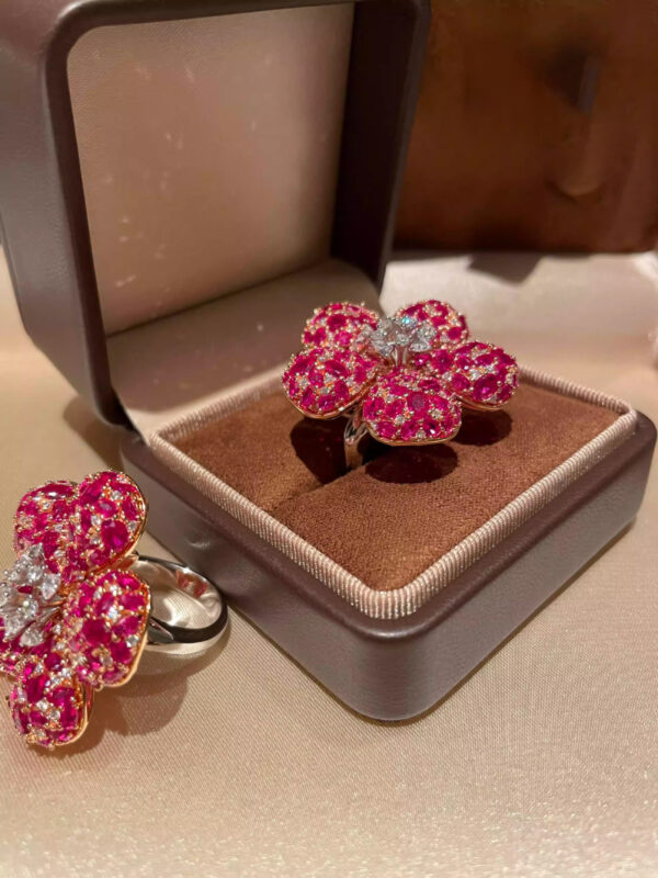 #290 S925 Silver Pink Flower Ring/Dangle Pendant Dual-Use Women's Ring (without chain) - Image 2